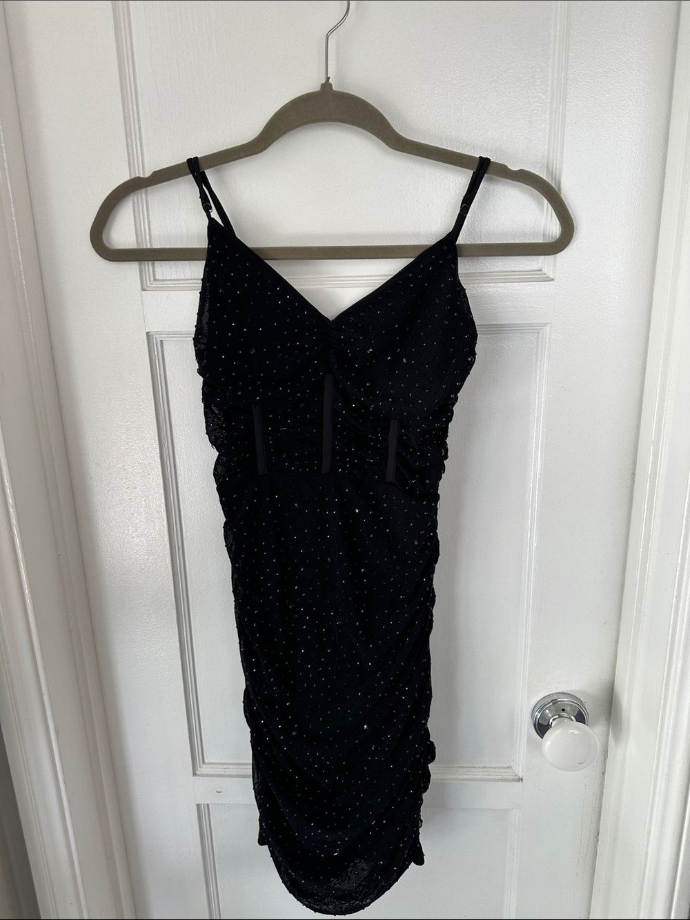 Windsor Black Beaded Ruched Spaghetti-Strap Evening Dress Size Small